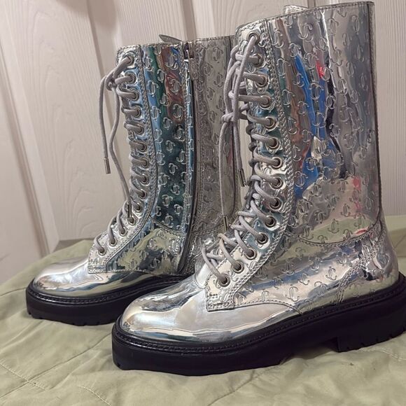 Jimmy Choo Shoes - Jimmy Choo Cora Silver Monogram Leather Boot Women's 36/6